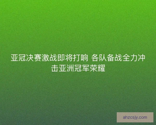 亚冠决赛激战即将打响 各队备战全力冲击亚洲冠军荣耀