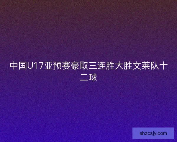 中国U17亚预赛豪取三连胜大胜文莱队十二球